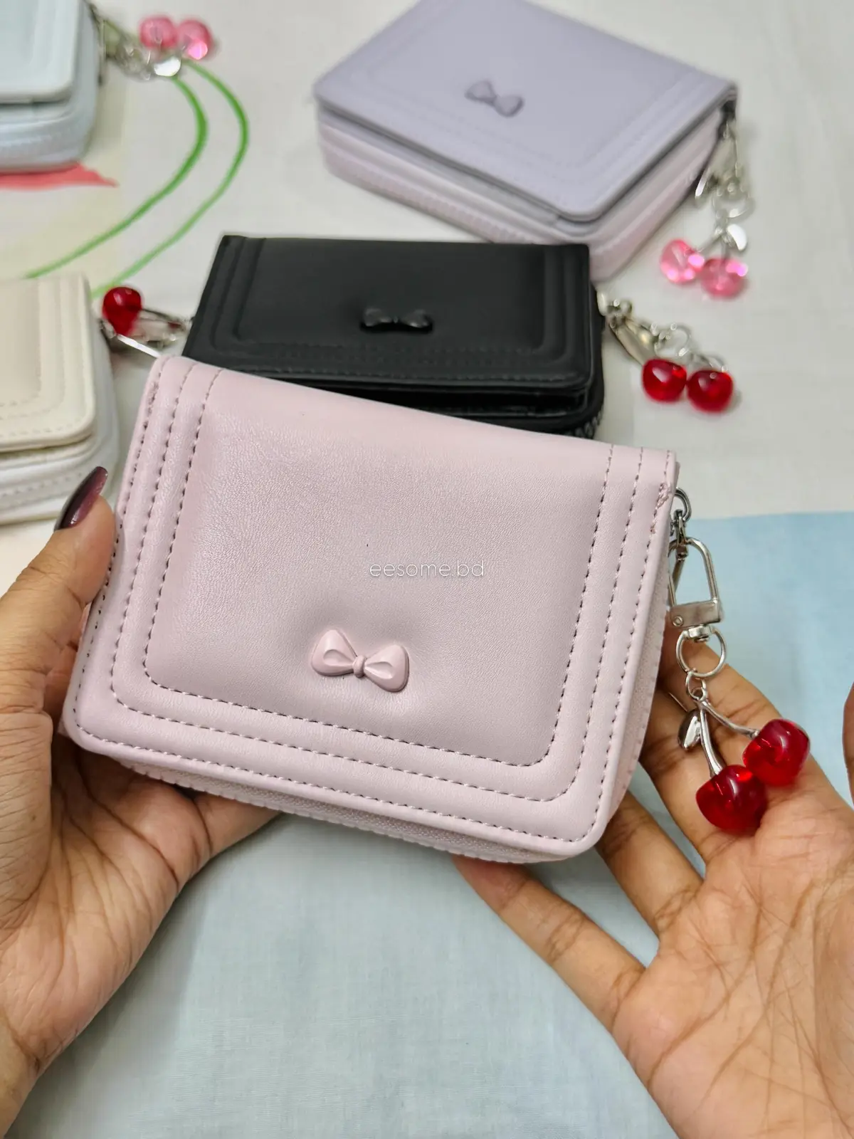 Cherry Bow Detail Zip Wallet