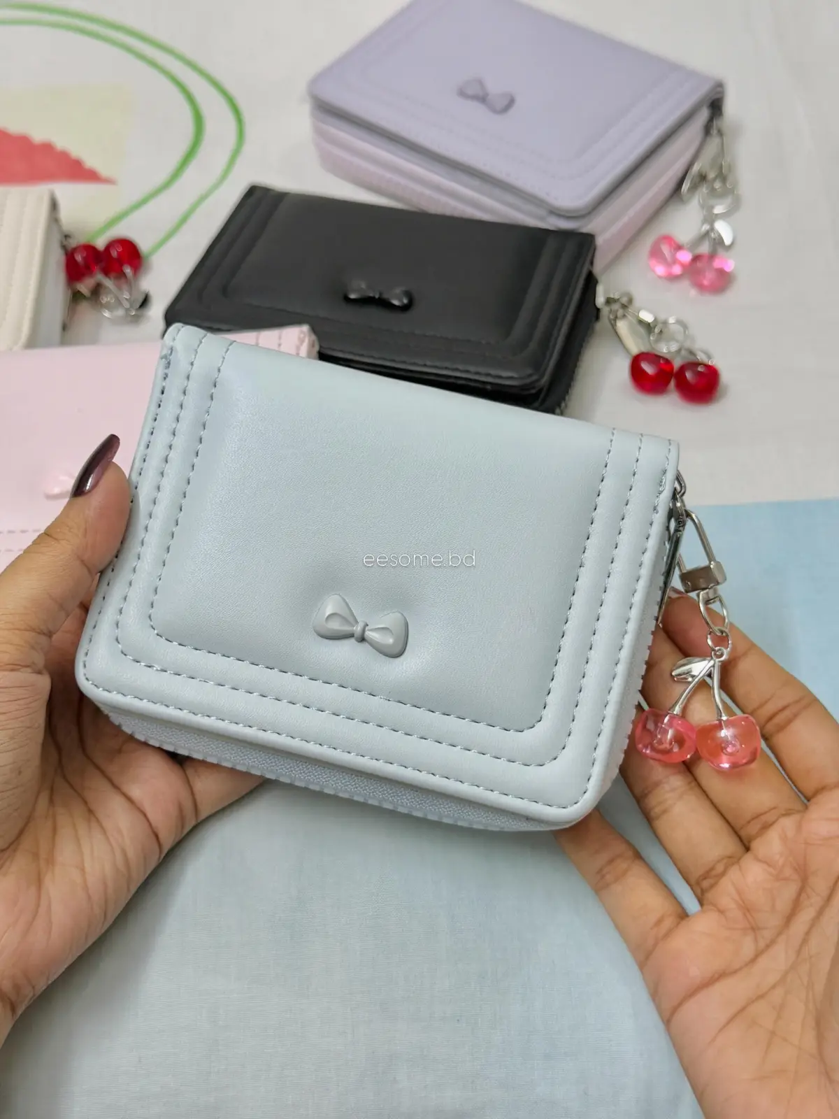 Cherry Bow Detail Zip Wallet
