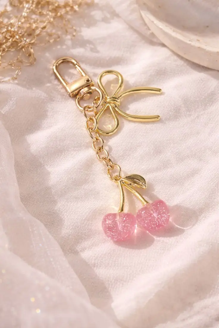 Cherry bow keychain