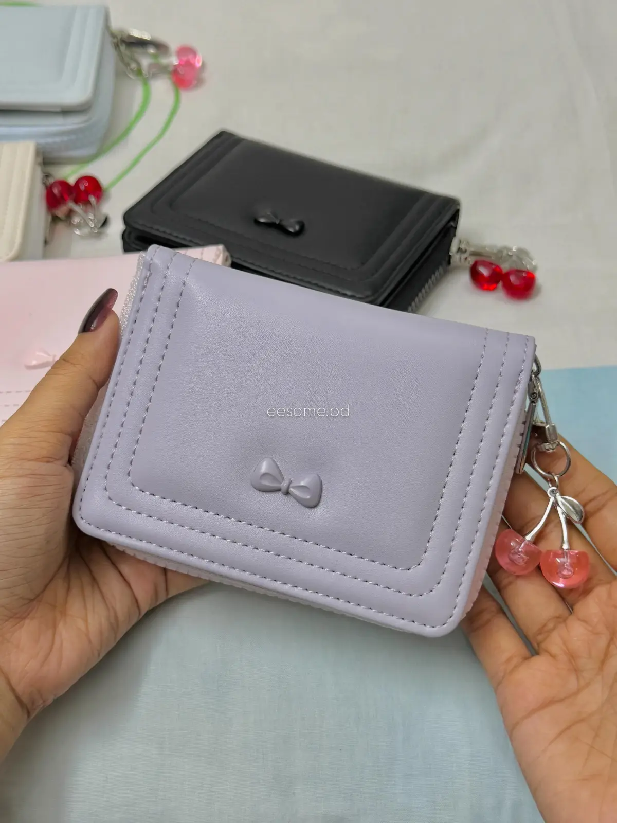 Cherry Bow Detail Zip Wallet