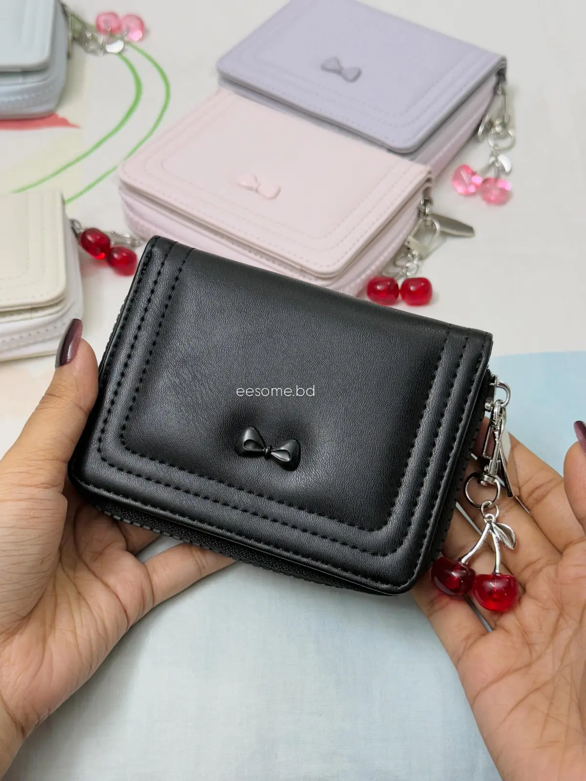 Cherry Bow Detail Zip Wallet