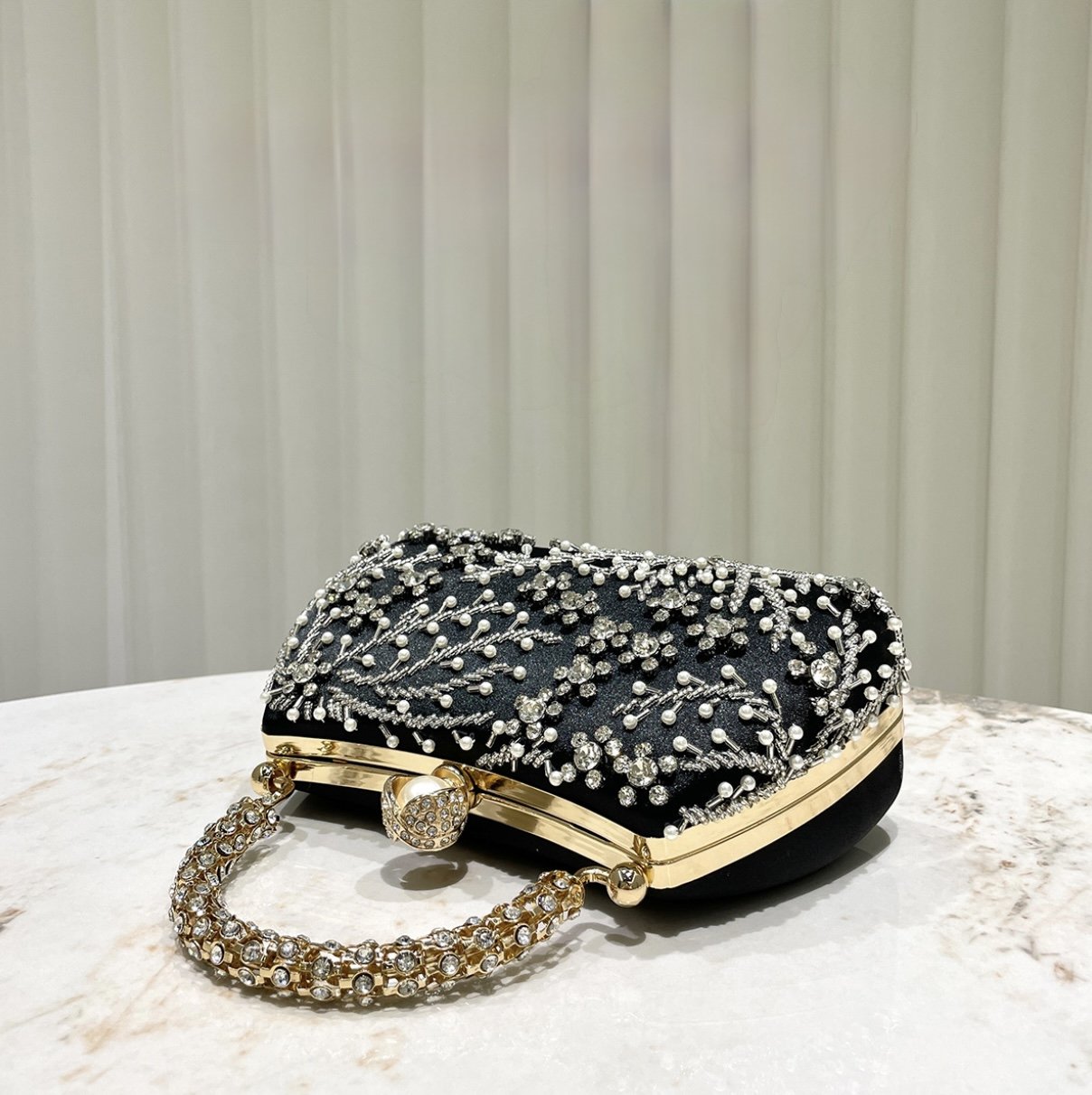 The Midnight Gala Crystal & Pearl Embellished Clutch