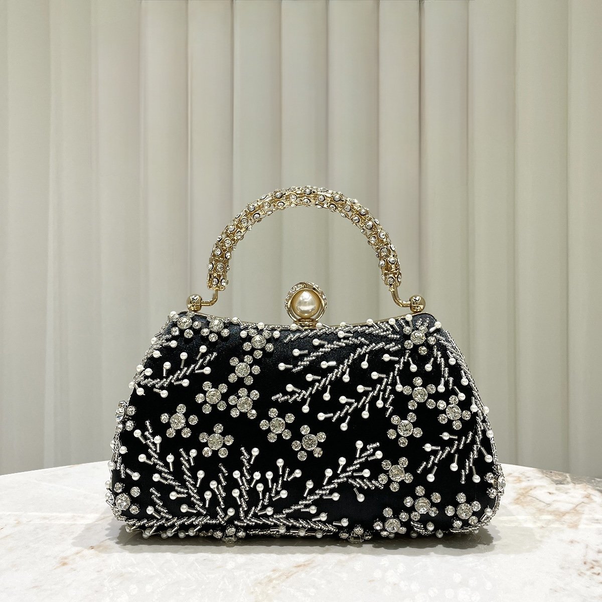 The Midnight Gala Crystal & Pearl Embellished Clutch