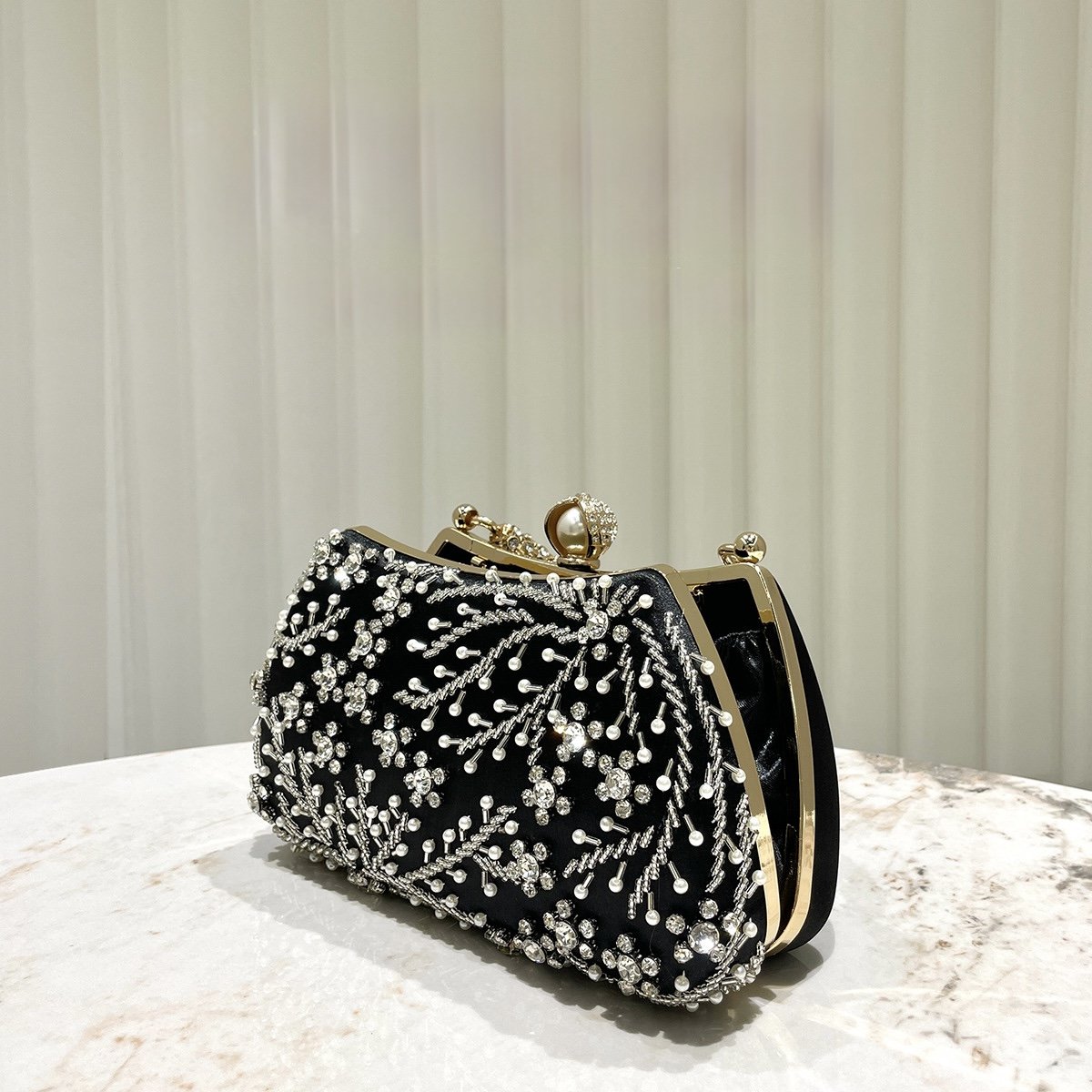 The Midnight Gala Crystal & Pearl Embellished Clutch