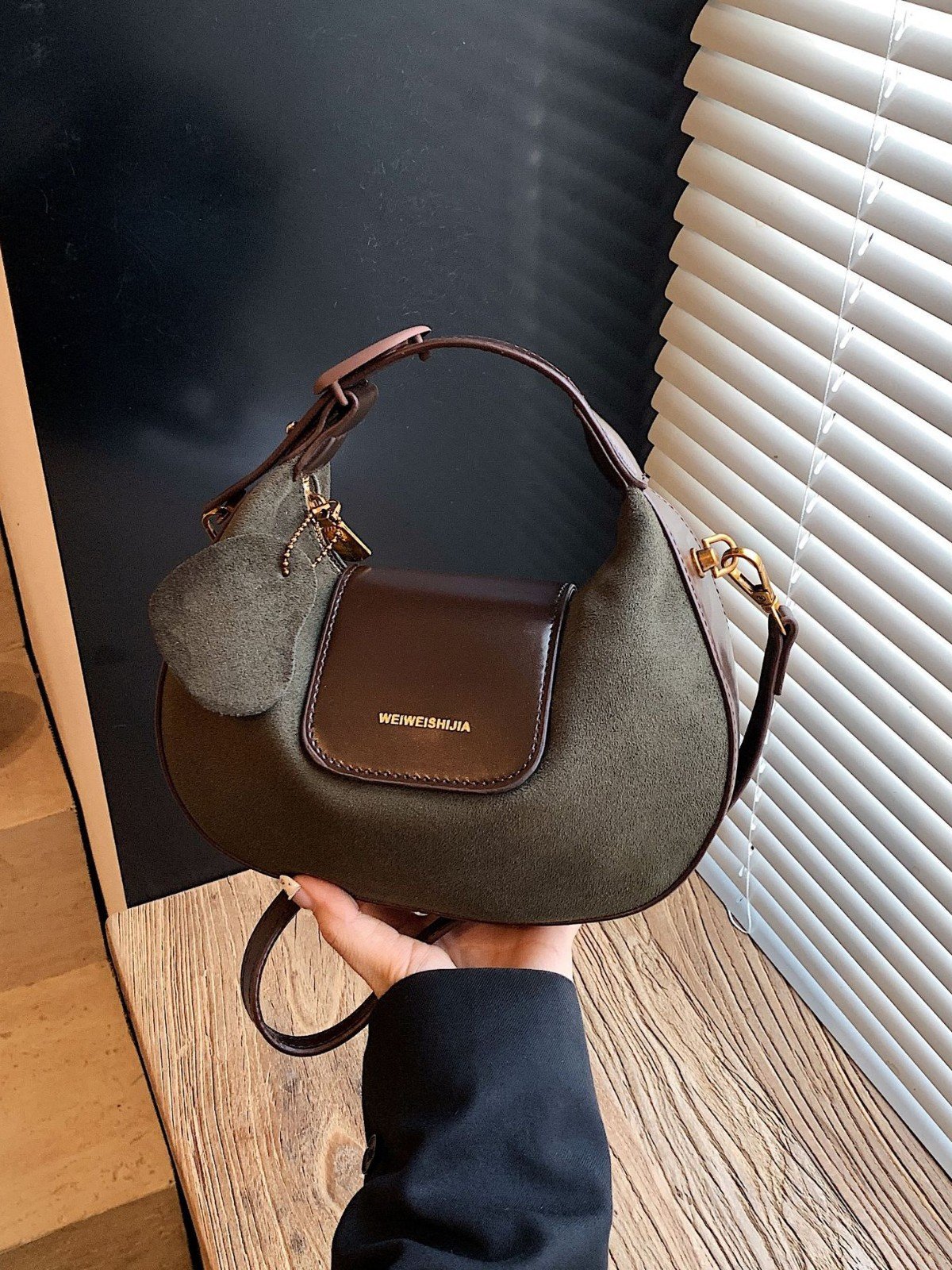 Crescent suede hobo bag