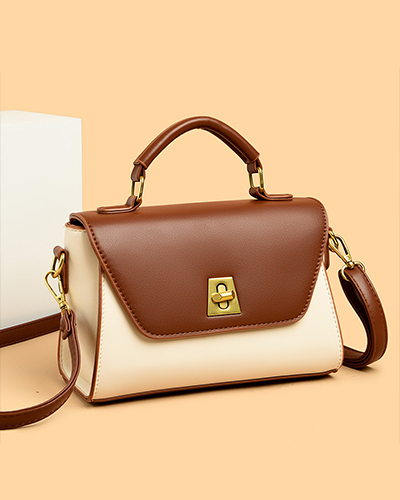 Chic Brown and White retro bag with tarnished gold hardware